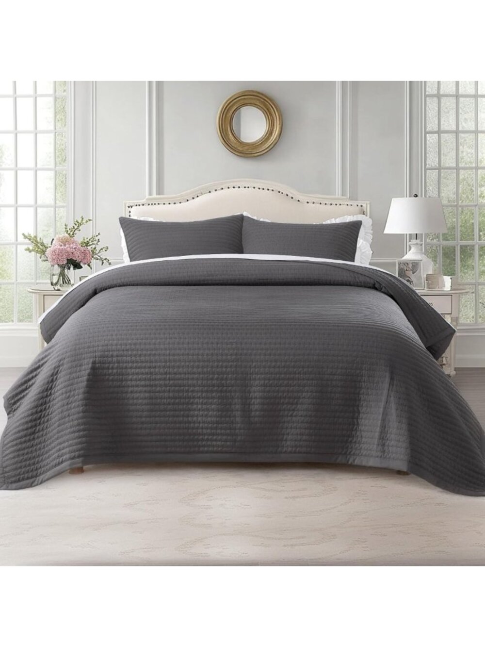 Lightweight Twin Quilt Set 68x86, Soft Washed 3-Layer Bedding, Cozy Comforter